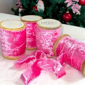 Icy Pink 1.5 “ Spool Velvet Frayed Edge Anthropologie Ribbon 2024 Collection